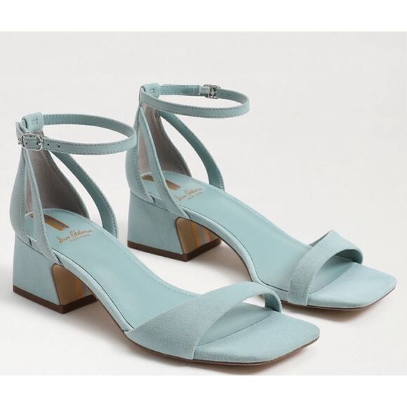 Sam Edelman Sandals Womens Size 7 Tide Blue Suede Leather Square Toe Block Heel - Picture 1 of 10